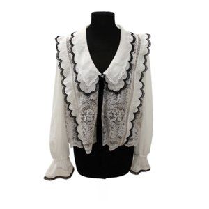 Self-Portrait Laced-Trimmed Crepe Chiffon Blouse Sz 12